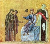 Жены-мироносицы у Гроба Господня. Миниатюра из Евангелия и Апостола